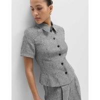 M&S Pure Linen Tailored Checked Collared Jacket Black Mix