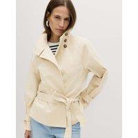 M&S Funnel Neck Belted Short Trench Style Coat Neutral