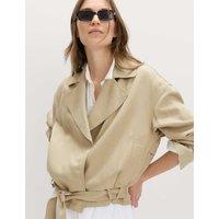M&S Linen Blend Belted Cropped Jacket Green