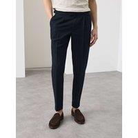 Autograph Tapered Fit Cotton Linen Blend Trousers Navy