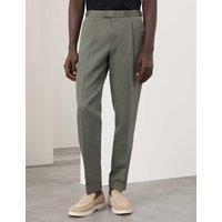 Autograph Tapered Fit Cotton Linen Blend Trousers Dark Olive
