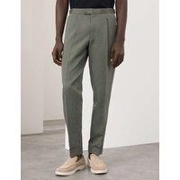 Autograph Tapered Fit Cotton Linen Blend Trousers Dark Olive