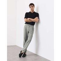 Autograph Tapered Fit Cotton Linen Blend Trousers Black Mix
