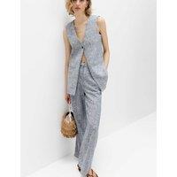 M&S Linen Blend Striped Waistcoat Blue Mix
