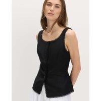 M&S Lyocell Rich Lace Trim Waistcoat with Linen Black