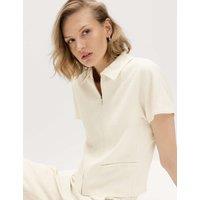 M&S Textured Short Sleeve Zip Through Jacket Ivory