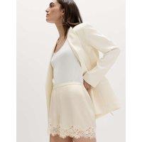 M&S Satin Lace Trim Shorts Cream
