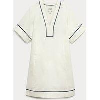 JAEGER Pure Linen Relaxed V-Neck Knee Length Dress Ivory Mix