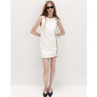 M&S Linen Blend Contrast Piping Mini Skirt Ivory Mix