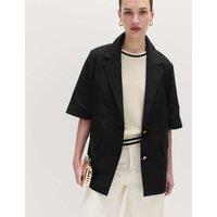 M&S Lyocell Rich Short Sleeve Jacket with Linen Black