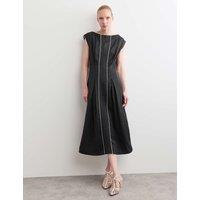 JAEGER Satin Midaxi Column Dress with Linen Black