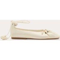M&S Ankle Tie Up Bead Detail Flat Ballet Pumps Soft White