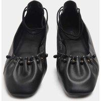 M&S Ankle Tie Up Bead Detail Flat Ballet Pumps Black