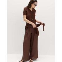 M&S Pleated Utility Palazzo Trousers with Linen Raisin