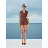 M&S Belted Utility Longline Waistcoat with Linen Raisin