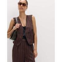 M&S Linen Blend Sheen Pinstripe Waistcoat Chocolate Mix