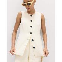 M&S Cotton Blend Textured Longline Waistcoat Ivory