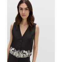M&S Modal Rich Cutwork Trim Waistcoat with Linen Black Mix