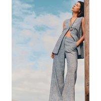 M&S Linen Blend Pinstripe Wide Leg Trousers Blue Mix