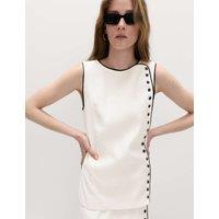 M&S Linen Blend Contrast Piping Waistcoat Ivory Mix