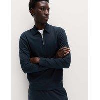 M&S Cotton Rich Half Zip Sweatshirt Navy