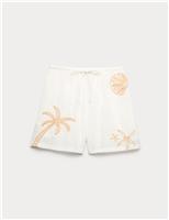 Cotton Rich Embroidered Beach Shorts