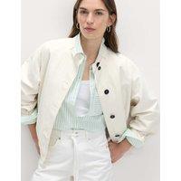 M&S Washed Satin Look Bomber Jacket Ecru