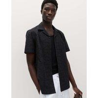 M&S Regular Fit Pure Cotton Embroidered Shirt Black