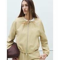 M&S Faux Leather Neck Tie Bomber Jacket Soft Yellow