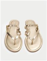 M&S Buckle Flat Toe Loop Mule Sandals Gold