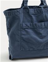 M&S Pure Cotton Textured Twill Shopper Bag Mid Blue