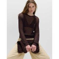 M&S Cotton Rich Textured Crew Neck Jumper Raisin