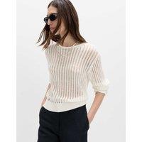 M&S Cotton Rich Textured Crew Neck Jumper Soft White