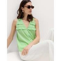M&S Lyocell Rich V-Neck Frill Detail Top Soft Green
