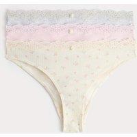 M&S 3 Pack Floral Pointelle Brazilian Knickers Grey Mix