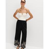 M&S Pure Cotton Embroidered Beach Trousers Black Mix