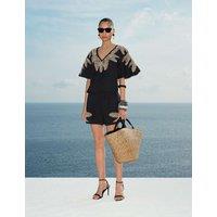 M&S Cotton Rich Palm Embroidered Beach Top Black Mix