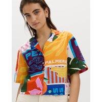 M&S Pure Cotton Printed Short Sleeve Beach Shirt Multi