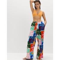 M&S Pure Cotton Printed Beach Trousers Multi