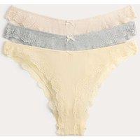 M&S 3 Pack Cotton Rich Ribbed Brazilian Knickers Oatmeal Mix