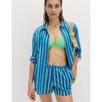 M&S Pure Cotton Striped Long Sleeve Beach Shirt Blue Mix