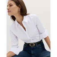 M&S Cotton Rich Collared Fitted Shirt Soft White
