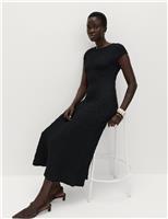 M&S Cotton Rich Textured Midi Skater Dress Black