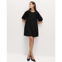 M&S Pure Cotton Puff Sleeve Mini Smock Dress Black