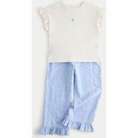 M&S 2 Piece Pure Cotton Embroidered Pyjamas (12 Mths-8 Yrs) Ivory Mix