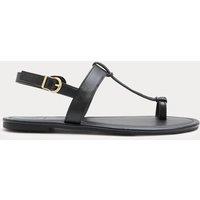 M&S Leather Ankle Strap Flat Toe Loop Sandals Black