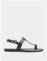 M&S Leather Ankle Strap Flat Toe Loop Sandals White