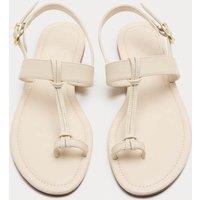 M&S Leather Ankle Strap Flat Toe Loop Sandals White