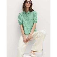 M&S Pure Cotton Embroidered Button Through Shirt Grass