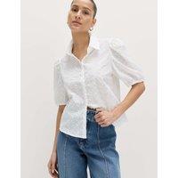M&S Pure Cotton Embroidered Button Through Shirt Soft White